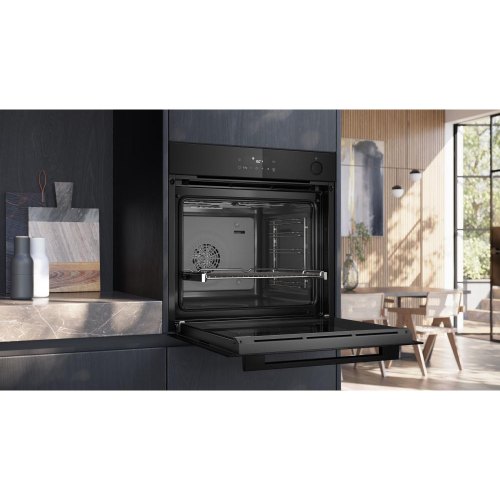 Духова шафа електрична Siemens HR232GEB3, 71л, A+, пара, дисплей, конвекція, телескопічні напрямні, чорна