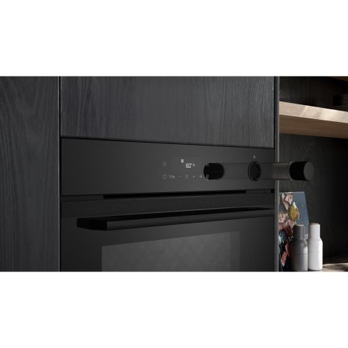 Духова шафа електрична Siemens HR232GEB3, 71л, A+, пара, дисплей, конвекція, телескопічні напрямні, чорна