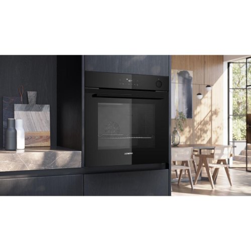 Духова шафа електрична Siemens HR232GEB3, 71л, A+, пара, дисплей, конвекція, телескопічні напрямні, чорна