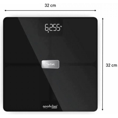 Ваги підлогові Tefal Body Fat Goodvibes Health, 180кг, 1х Li-ion, скло, чорні (BM9670S1)