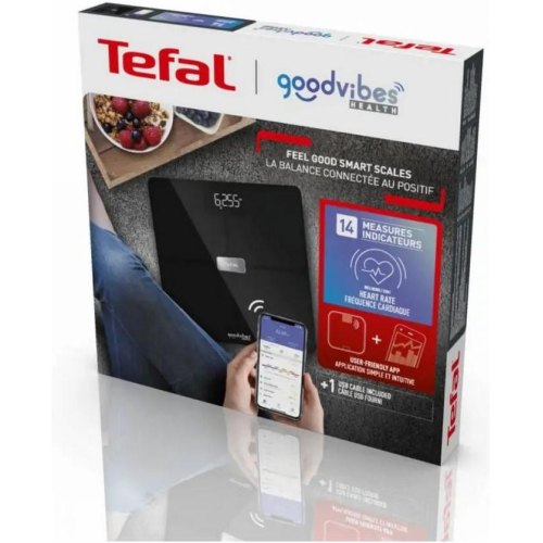 Ваги підлогові Tefal Body Fat Goodvibes Health, 180кг, 1х Li-ion, скло, чорні (BM9670S1)