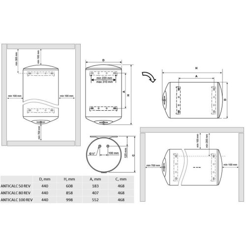 Водонагрівач електричний круглий TESY Anticalc REV 100 GCR 1004424D B14 TBRC, 100л, 2,4кВт, сухий тен, механічне керування, C, білий (304854)