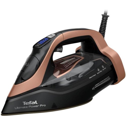 Праска Tefal Ultimate Power Pro, 3200Вт, 350мл, паровий удар 300гр, постійна пара 85гр, керамічна підошва, чорно-золота (FV9E50E0)