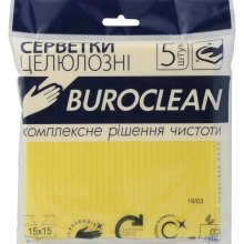 Серветки для прибирання Buroclean, целюлозні, вологопоглинаючі, 15х15см, 5шт (4823078962935)