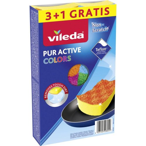 Губки кухонні Vileda Pur Active Colors, для тефлону, 4шт (4023103208049)