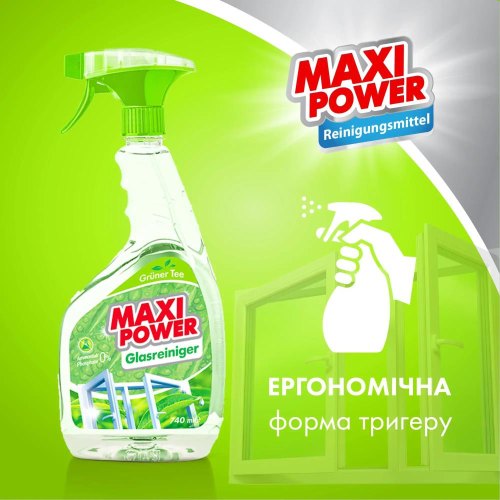 Засіб для миття скла Maxi Power, з ароматом Зелений чай, 740мл (4823098410775)