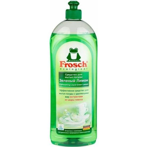 Засіб для ручного миття посуду Frosch, з ароматом Зелений лимон, 1л (4009175148094/4009175170675)