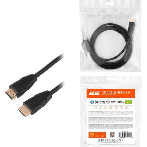Кабель HDMI (M/M) 2Е 2м, 2.0, Slim High Speed Aluminum, чорний