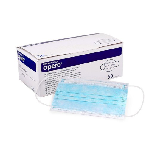 Захисна маска для обличчя Mercator Medical OPERO, одноразова, тришарова, синя, 50шт (5906615132332)
