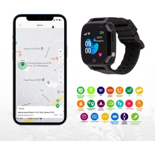 Дитячий cмарт-годинник AmiGo GO008 Milky GPS WIFI Black