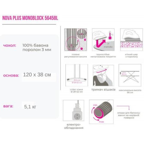 Прасувальна дошка Eurogold Nova Plus Monoblock Blue (56458L)