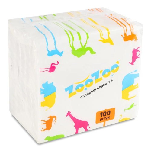 Серветки столові ZooZoo, одношарові, білі, 24x23см, 100шт (4823019009293)