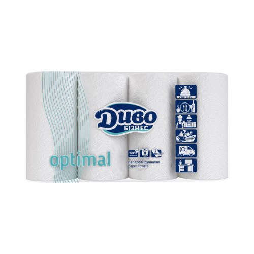 Паперові рушники Диво Бізнес Optimal, двошарові, 8 рулонів (4820003833605)