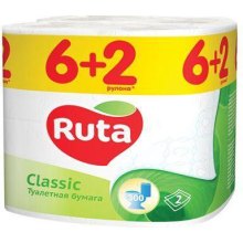 Туалетний папір Ruta Classic, двошаровий, 8 рулонів, білий (4820023740488)