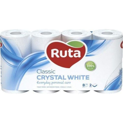 Туалетний папір Ruta Classic, двошаровий, 8 рулонів, білий (4820023740488)