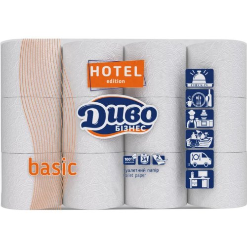 Туалетний папір Диво Бізнес Basic for Hotel, двошаровий, 24 рулони (4820003837788)