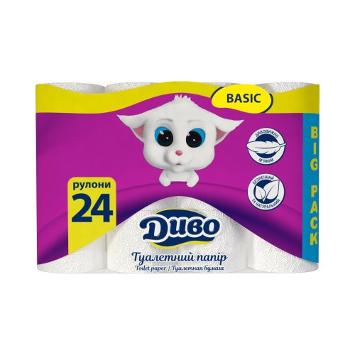 Туалетний папір Диво Basic, двошаровий, 24 рулони (4820003836712)