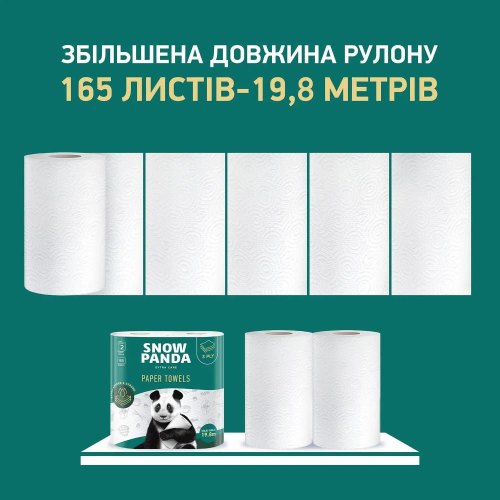 Паперові рушники Сніжна Панда Extra Care, тришарові, 165 аркушів, 2 рулони (4820183971517)