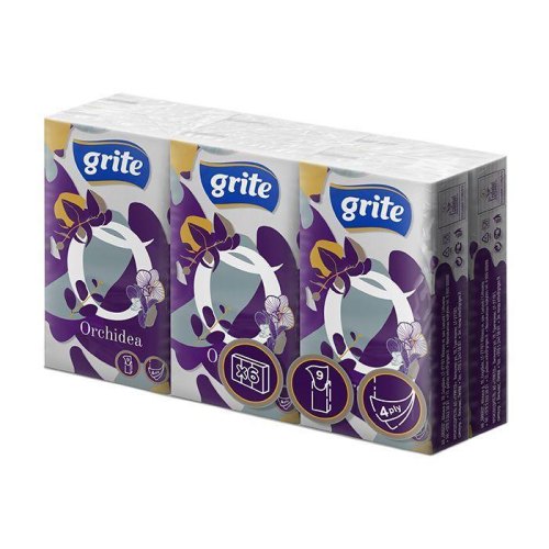 Серветки косметичні Grite Orchidea, чотиришарові, 6 упаковок по 9 аркушів (4770023481167)