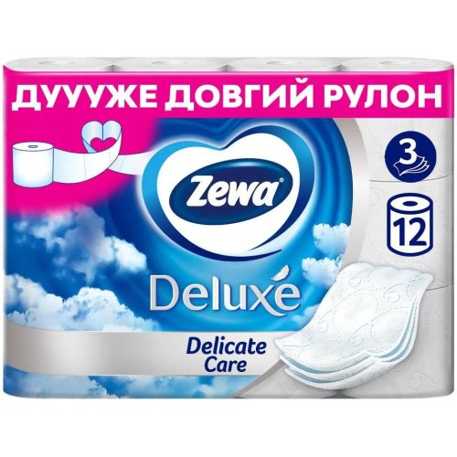 Туалетний папір Zewa Deluxe, тришаровий, 12 рулонів, білий (7322540989779)