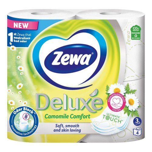 Туалетний папір Zewa Deluxe, з ароматом Ромашка, тришаровий, 4 рулони (7322540060133)