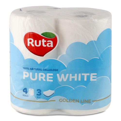 Туалетний папір Ruta Pure White, тришаровий, 4 рулони (4820023747531)
