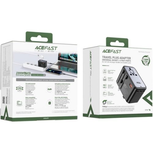 Мережевий зарядний пристрій Acefast Z1, 5xUSB (3xUSB-C/2xUSB-A), 75W, GaN, швидка зарядка (6974316282495)