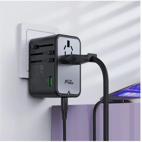 Мережевий зарядний пристрій Acefast Z1, 5xUSB (3xUSB-C/2xUSB-A), 75W, GaN, швидка зарядка (6974316282495)