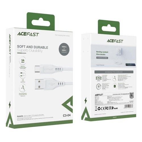 Кабель Acefast C3-04, USB-A to USB-C, USB 2.0, 1.2м, 3.0A, TPE, білий (6974316280873)
