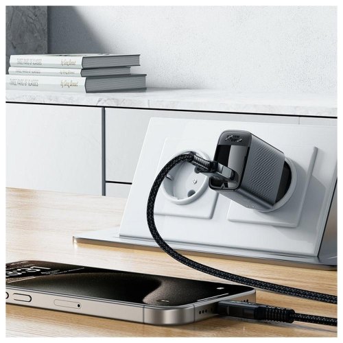 Мережевий зарядний пристрій Acefast A90, USB-A, 18W, з кабелем USB Type-C, швидка зарядка, чорний (6974316280064)