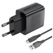 Мережевий зарядний пристрій Acefast A90, USB-A, 18W, з кабелем USB Type-C, швидка зарядка, чорний (6974316280064)