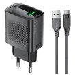 Мережевий зарядний пристрій Acefast A90, USB-A, 18W, з кабелем USB Type-C, швидка зарядка, чорний (6974316280064)