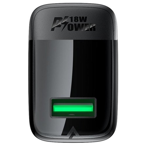 Мережевий зарядний пристрій Acefast A90, USB-A, 18W, з кабелем USB Type-C, швидка зарядка, чорний (6974316280064)