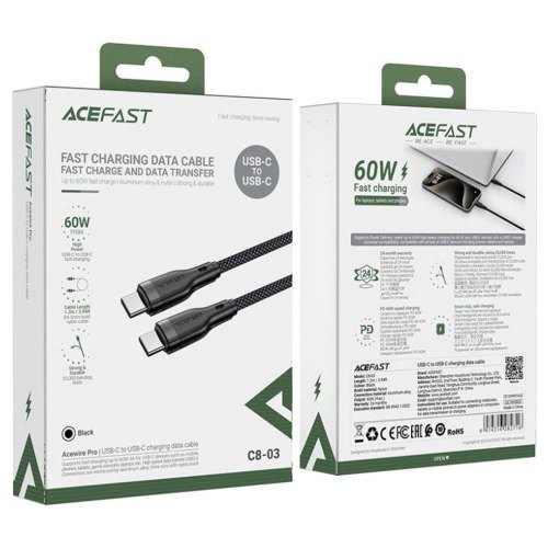 Кабель Acefast C8-03, USB 2.0, USB-C to USB-C, 1.2м, 3.0A (6974316282716)