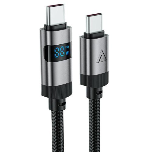 Кабель Acefast C15-03, USB 2.0, USB-C to USB-C, 1.2м, 60W, 3.0A, цифровий дисплей, чорний (6974316283720)