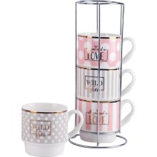 Набір чашок Limited Edition Glam, 4шт, 345мл, фарфор, металева підставка, білий/рожевий (B248-T2005)