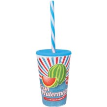 Склянка пластикова Herevin Fresh Watermelon, з трубочкою, плоска кришка, 0.65л (161948-029)