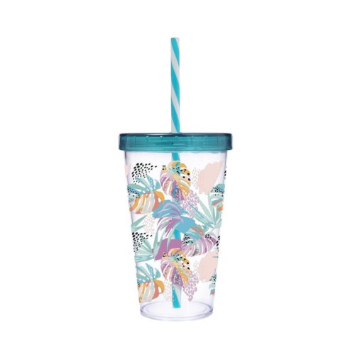 Склянка пластикова Herevin Colours Leaf, з трубочкою, 0.66л (161448-011P)