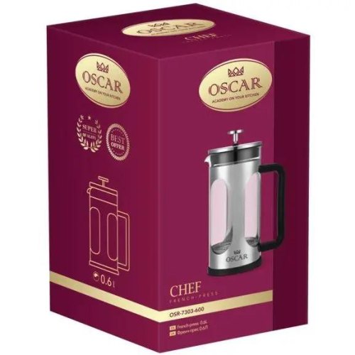 Френч-прес OSCAR Chef, 600мл, поліпропілен/загартоване скло/нержавіюча сталь (OSR-7303-600)