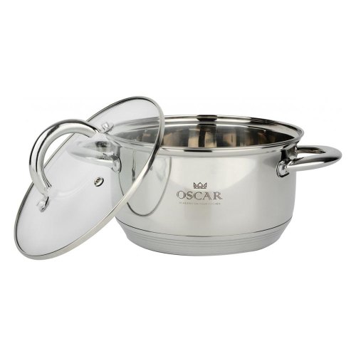 Каструля OSCAR Chef, 22см, 4.6л, нержавіюча сталь, кришка з жаростійкого скла (OSR-2000-22/n)