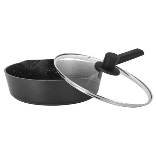 Сковорода глибока Ringel Caesar, зі зливом, 26см, кований алюміній, бакелітова ручка, кришка з жаростійкого скла (RG-1136-26)