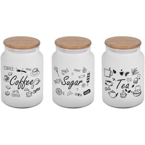 Банка Herevin Ice Colour Tea-Coffee-Sugar, 890мл, скло, дерев'яна кришка (232001-262)
