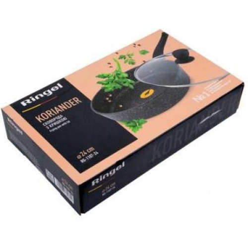 Сковорода глибока Ringel Koriander, 24см, кований алюміній, антипригарне покриття, кришка з загартованого скла (RG-1107-24)