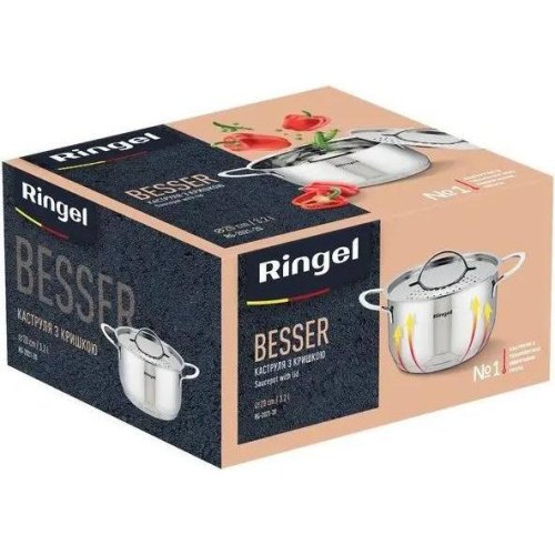 Каструля Ringel Besser, 20см, 3.2л, з кришкою, нержавіюча сталь (RG-2021-20)