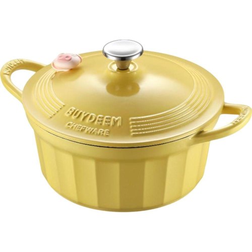 Гусятниця BUYDEEM CP551, 3.9л, чавун, внутрішнє емальоване покриття, кругла, для всіх видів плит, Mellow Yellow (CP551-MY)