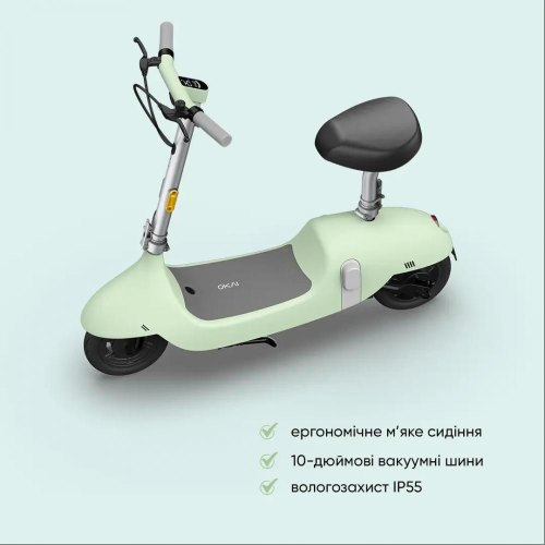 Електросамокат з сидінням OKAI Ceetle PRO EA10C Mint 10', 350(900)W, 25Km/h, 10,4Ah, 55Km, 20%,NFC, App, 29kg Green