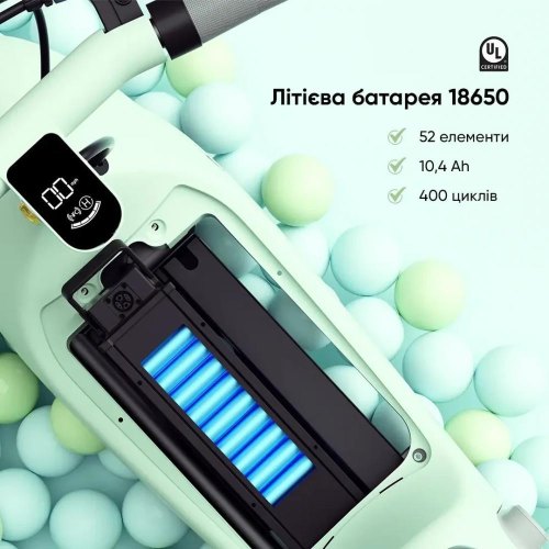Електросамокат з сидінням OKAI Ceetle PRO EA10C Mint 10', 350(900)W, 25Km/h, 10,4Ah, 55Km, 20%,NFC, App, 29kg Green