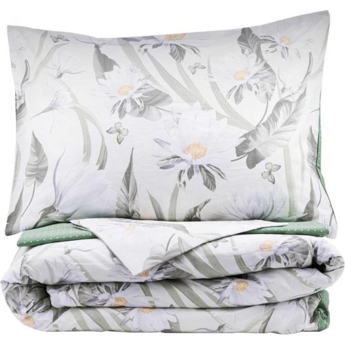 Комплект постільної білизни Ardesto Gloria, двоспальний, підковдра/простирадло/2 наволочки, 100% бавовна, сатин, квіти, зелений (ART2022GF)
