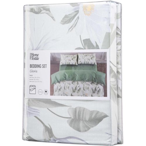 Комплект постільної білизни Ardesto Gloria, двоспальний, підковдра/простирадло/2 наволочки, 100% бавовна, сатин, квіти, зелений (ART2022GF)