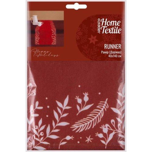 Ранер Ardesto Christmas Happy Holidays, 40х140см, 90% поліестер, 10% бавовна, червоний (ART01HR)